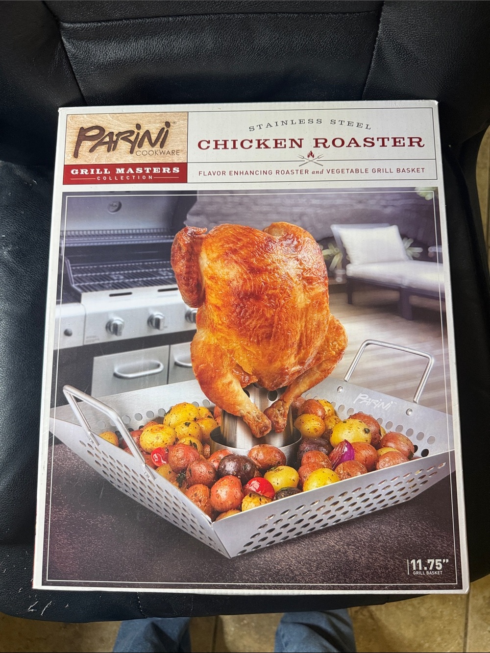 Parini Stainless Steel Chicken Roaster with Vegetable Grill Basket - Silver